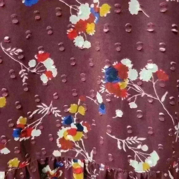 Madewell Ruffle Peplum Swing Top In Clipdot Maroon Carnation Toss. XS - Picture 7 of 13